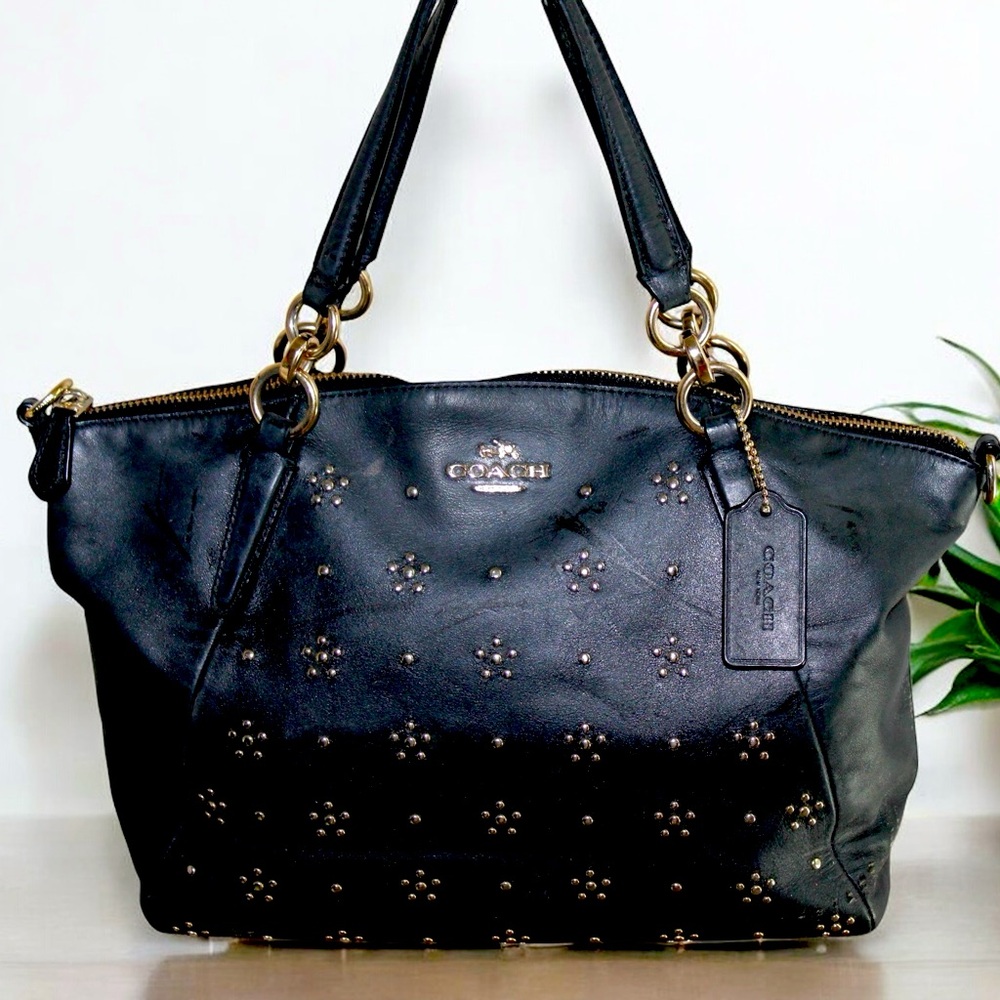 Coach Black Shoulder Bag with Perforated Design
